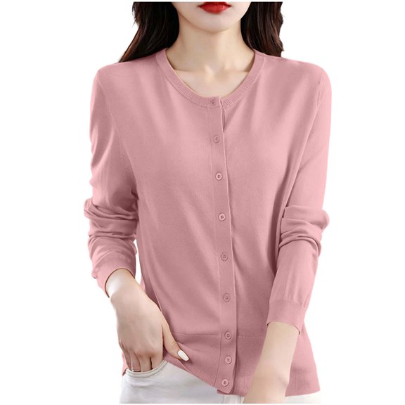 gbyLJF Womens Basic Button Down Sweater Long Sleeve Round Neck Cardigan Lightweight Soft Knitted Top