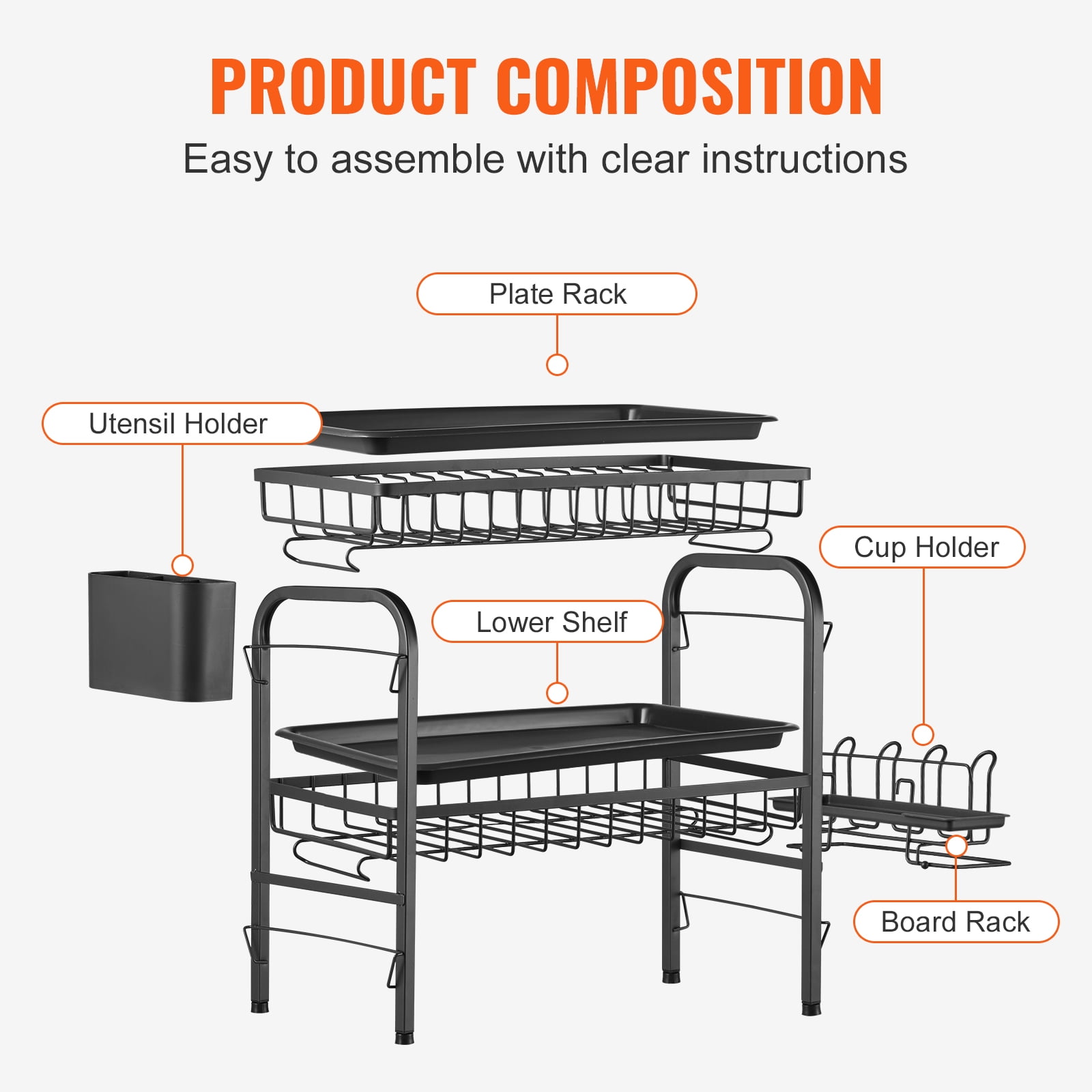 Brizi Living Over The Sink Dish Drying Rack, Adjustable Stainless Steel Dish Drainer,2-Tier Dish Dryer Rack for Countertop (Width 33 to 40 in), Size