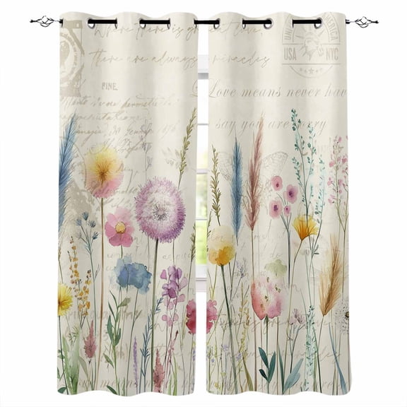 Leaf Wildflower Blackout Curtains 54 Inches Long, Vintage Country Plant Floral Leaves Thermal Insulated Black Out Curtains, Darkening Window Curtain Drapes for Bedroom Living Room 45"x54" 2 Panels