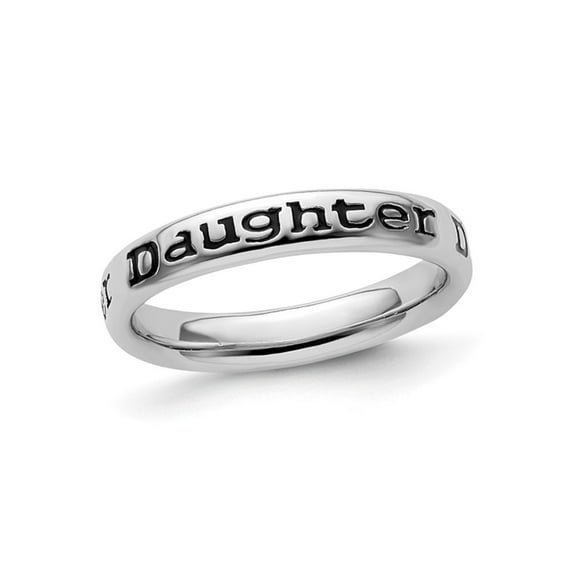 Gem & Harmony Sterling Silver Black Enameled Daughter Band Ring for Women
