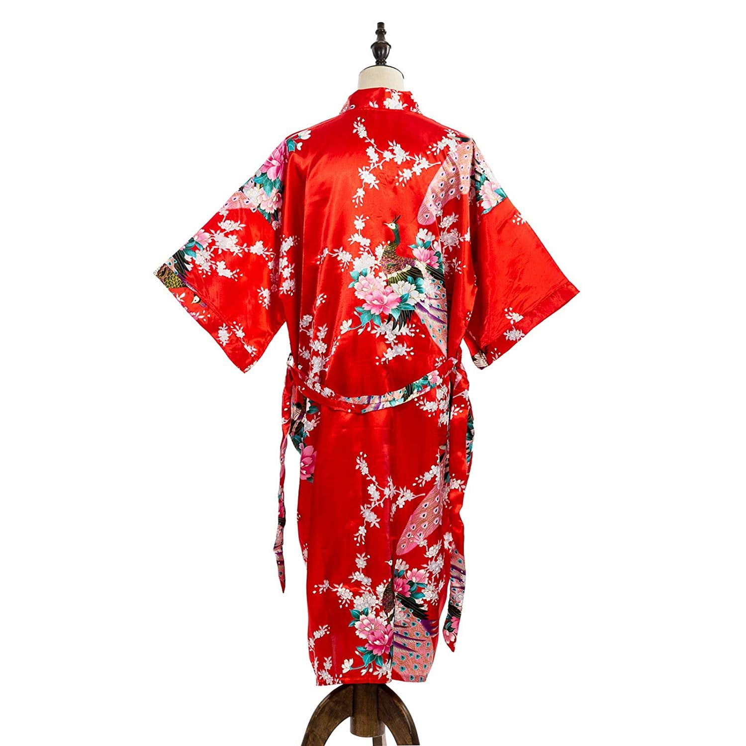 ★QUMAPON ROUGE+QUMAPON PEACOCK ☆QUMAPON ROUGE+QUMAPON PEACOCK Asian Home Red Satin Silk Kimono