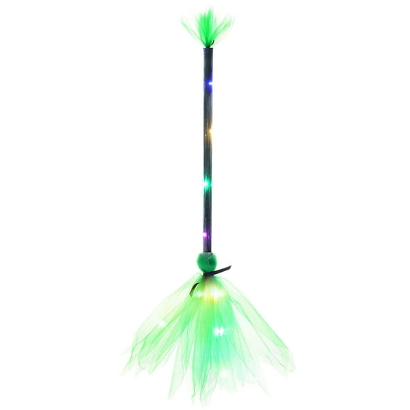 Halloween Costume Accessory, Witch Broom with LED Lights, Lighted Plastic Broomstick for Dress Up, and Cosplay, Glow in The Dark Witch Broom, Halloween Party Props and Decor 25 Inch