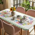 thumbnail image 3 of Easter Bunny Table Cloths for 3 Foot Rectangle Tables, Eggs Rabbits Flowers Eucalyptus Green Plaid Patio Waterproof Elastic Fitted Tablecloths, Washable Rectangular Table Cover for Camping, 3 of 8