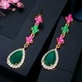 thumbnail image 6 of CZ Green Red Four Leaf Necklace Earrings Set Long Party Bridal Pageant Jewelry, 6 of 9