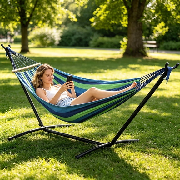 XF XINFENG Hammock Stand Only Portable 2 Person Heavy Duty Hammock Stand for Outdoor Indoor,Black