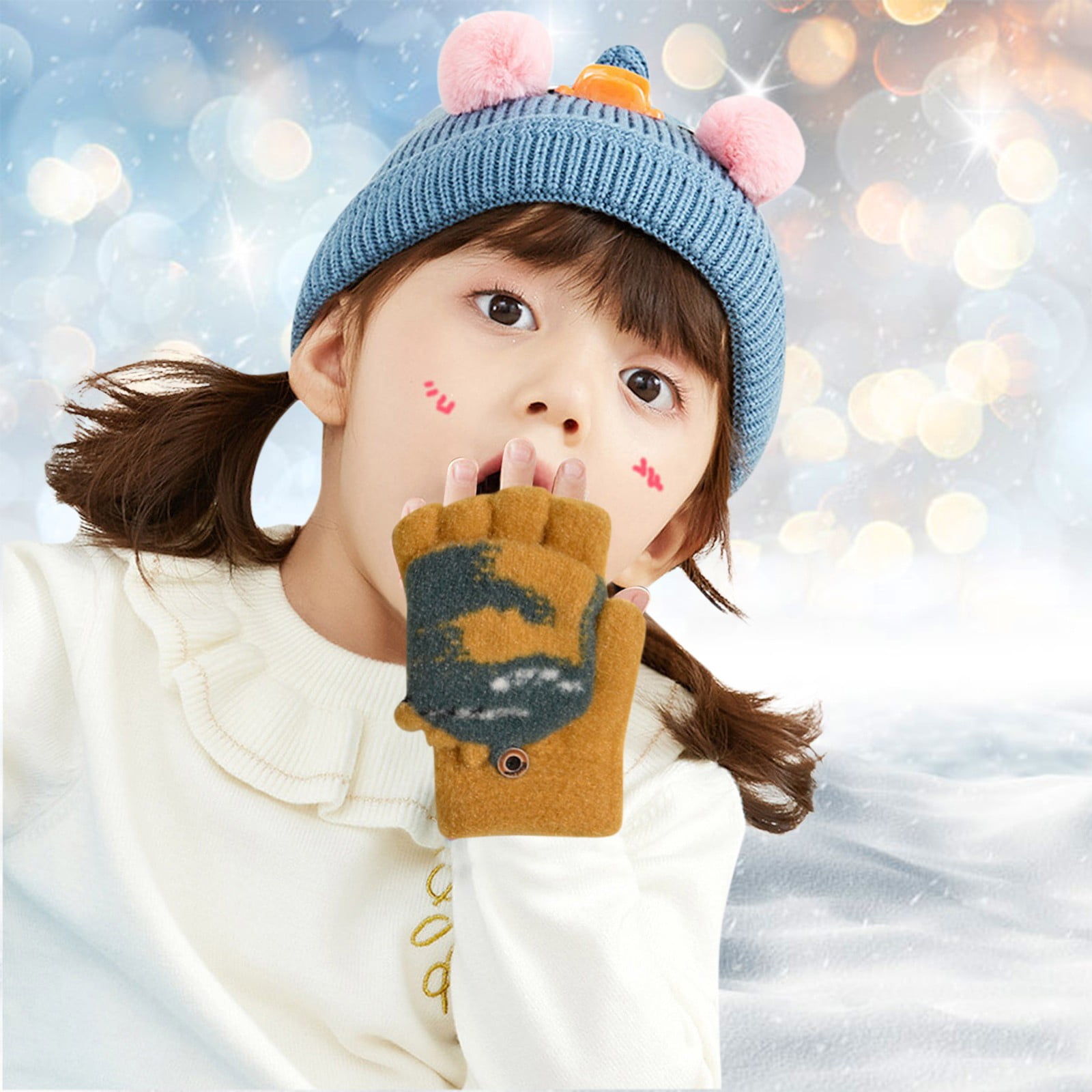 Kids Ski Gloves Baby Boys Winter Dinosaur Glove Toddler Girls Waterproof Mittens 2-8 Years 