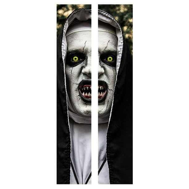 Pegatina de puerta 3D de monja de terror, vinilo extraíble fantasma, pegatinas de puerta de monja 3D de Halloween 15.16x78.74 pulgadas