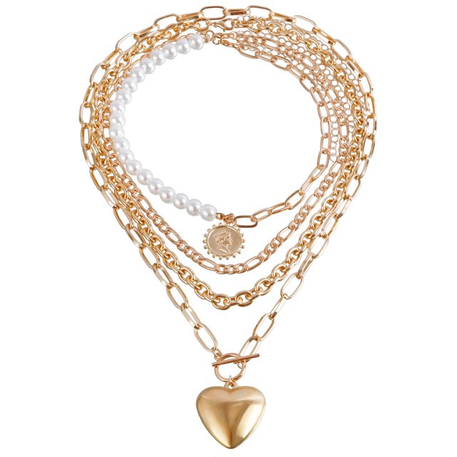 SIfdSeng Collier de Perles multi-Couches Imitation Perle Collier Amour Exagéré Collier Rétro