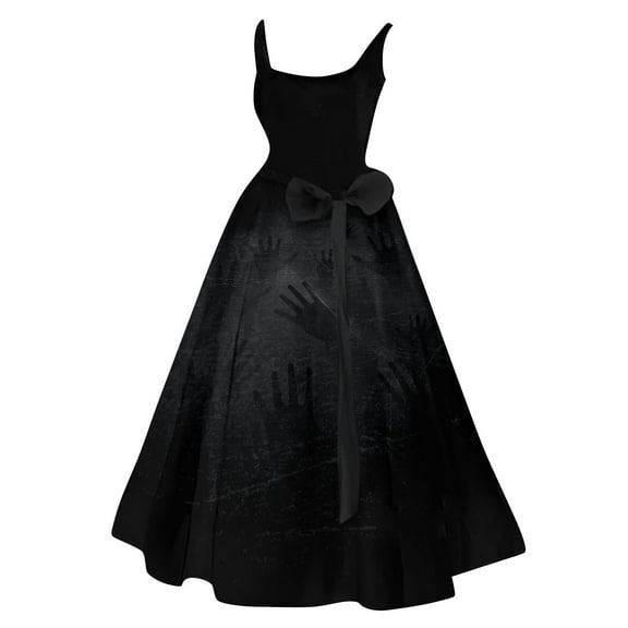 ASDFVBKG Halloween Dresses for Women Gothic Strap Sleeveless Dresses Fashion Funny Bloody Bat Graphic Vintage Cinched Waist Dress Black M