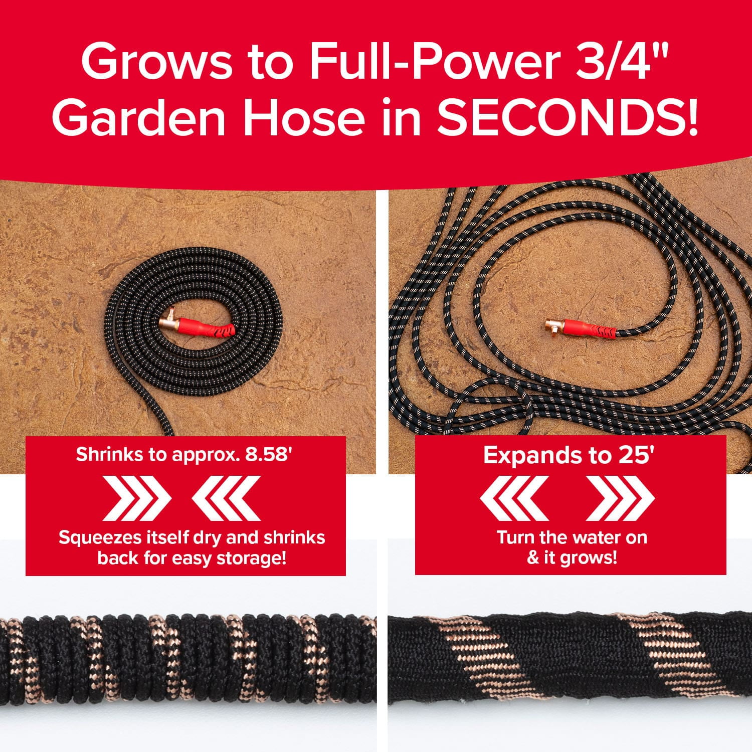 Pocket Hose Copper Head w/New Pocket Pivot Expandable Garden Hose 25 FT, AS SEEN ON TV, Swivels 360°, Advanced Tri-Tex Tubing & Force Field Jacket, 3X Stronger, Lead-Free, No-Kink, Anti-Burst w/APT