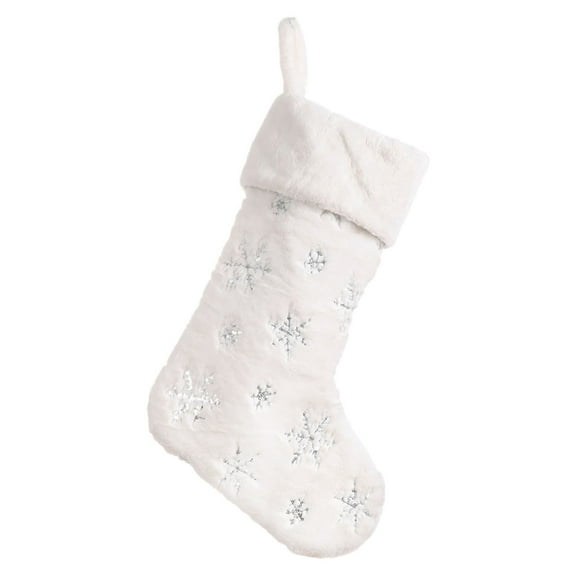 MOQIN Christmas Stockings - 19 Inch Cream White Faux Fur Xmas Stockings with Gold Sequin Snowflakes Super Soft Thick Plush Xmas Stockings for Christmas Decoration Holiday Decor
