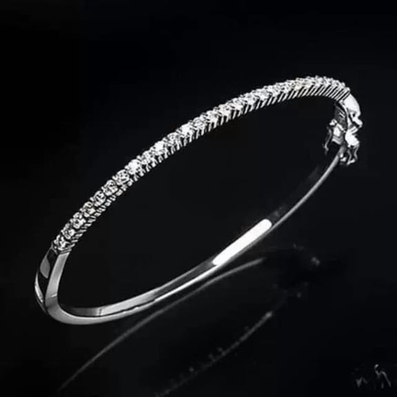 1.5Ct Round Cut Lab Created Diamond Women's Bangle Bracelet 14K White Gold Plated 2/4