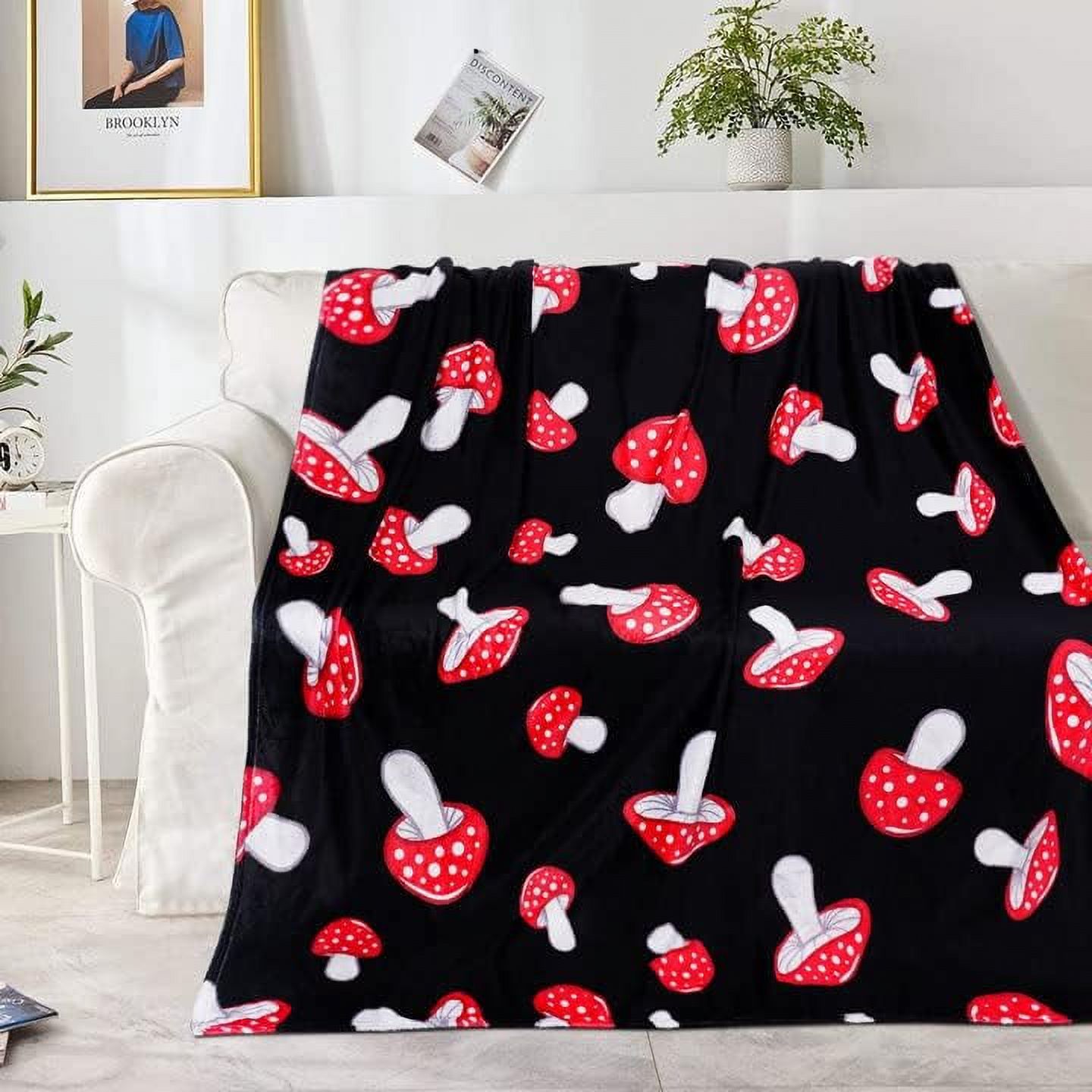 Cute Mushroom Blanket Sofa Bedding Room Decor Soft Plush Flannel Throw, Gifts for Mushroom Lovers Kids and Women 50 x 60 Inches