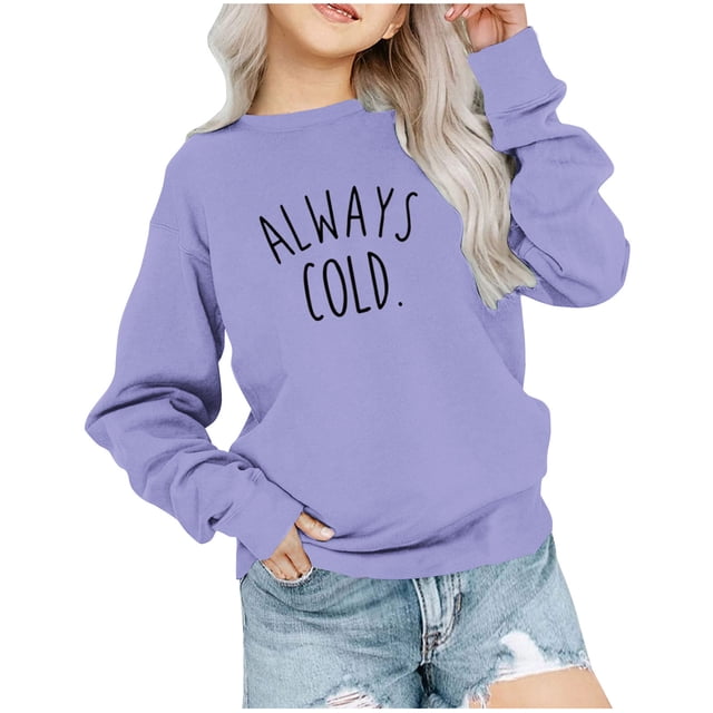 Chandail à Manches Longues pour Filles Rabais Chandail à Col Rond Surdimensionné pour Filles Mode Enfants Chandail à Manches Longues Hauts 1-12 Ans Chandails à Col Rond à Manches Longues pour Filles Violets 5-6T