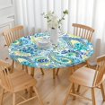 thumbnail image 3 of 44in Round Tablecloth with Elastic Edge, Waterproof Fitted Table Cover for 36-44" Tables, Boho Theme Polyester Reusable Table Cloths Wipe Clean for Picnic, Dining, Outdoor Use and Party Decor, 3 of 7