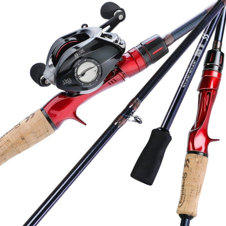 Reel and Fishing Rod Combo Fishing Rod Reel Combos Portable 4 Section  Carbon Fiber Rod and 17+1BB Baitcasting Reel Travel Combo 1.8m 2.1m Casting