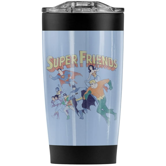 Justice League Super Friends Stainless Steel Tumbler 20 oz Coffee Travel Mug/Cup, Vacuum Insulated & Double Wall with Leakproof Sliding Lid | Great for Hot Drinks and Cold Beverages