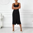 thumbnail image 6 of Womens Summer Casual Sleeveless Button Down Spaghetti Strap Square Neck Knit Dress Slim Fit, 6 of 9
