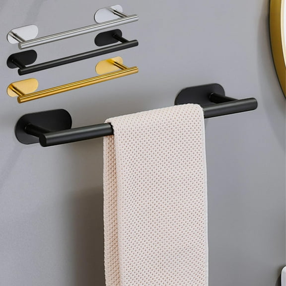 Stainless Steel Towel Bar, No-Drill Bathroom Towel Rack, Adhesive Mount, Rustproof Matte Black Finish, Modern Home Storage,Vsgery