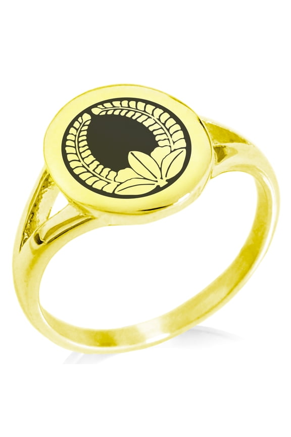 Stainless Steel Ando Samurai Crest Minimalist Oval Top Polished Statement Signet Ring