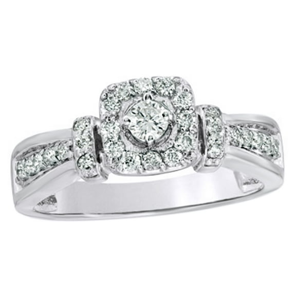 White Natural Diamond Collar Engagement Ring in 10k White Gold