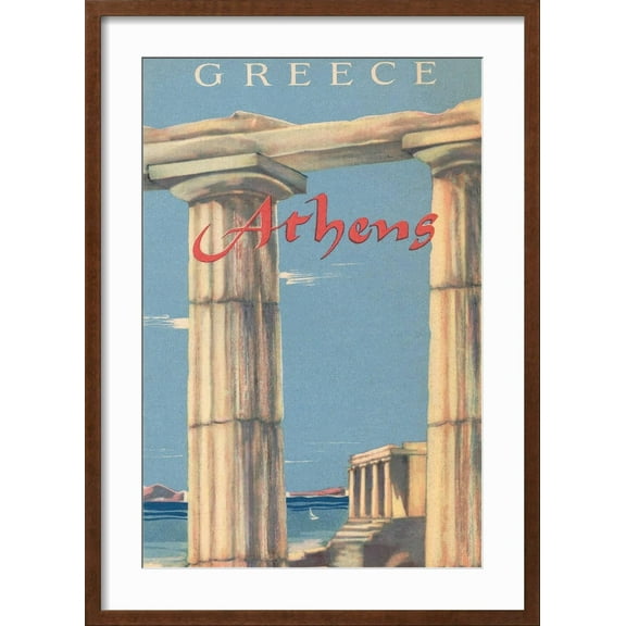 Art.com Travel Poster for Athens, Greece Art Print, Brown Frame Wall Art, 21" x 29"