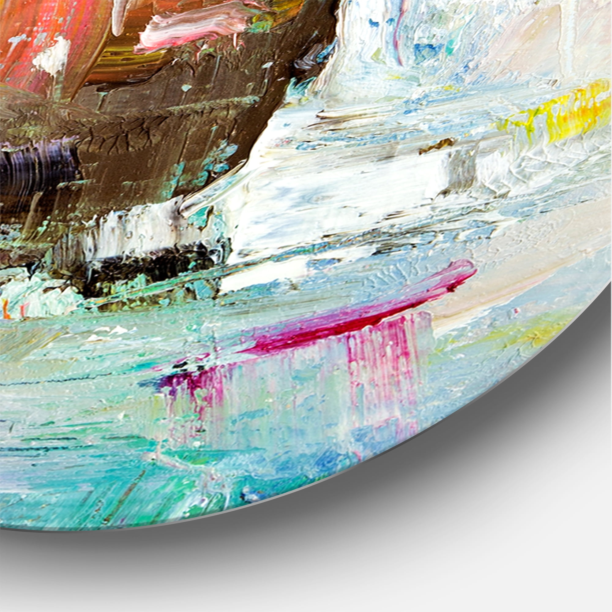 Designart 'Pink Fresh Abstract Flowers Bouquet in Vase' Modern Circle Metal Wall Art 29x29 - Disc of 29