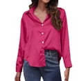 thumbnail image 2 of Frostluinai Womens Satin Button Down Shirt Casual Dressy Long Sleeve Tops V Neck Loose Blouse Solid Business Work Tunic Shirts Gifts, 2 of 9