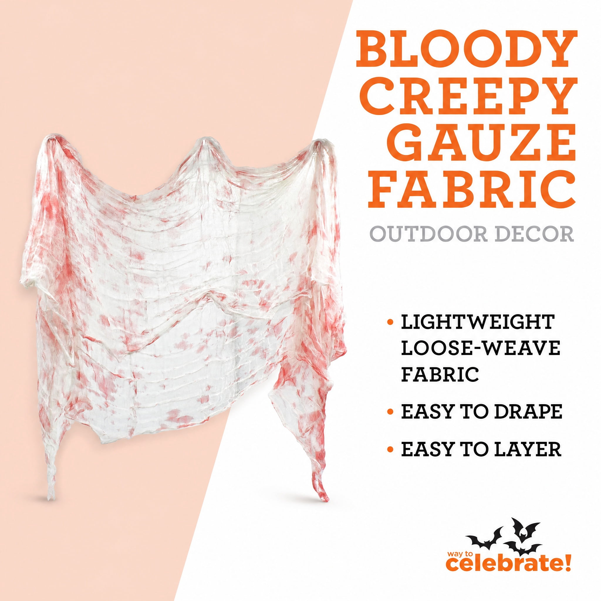 Bloody Creepy Gauze Fabric, White and Red, 65" x 84", Halloween by Way To Celebrate