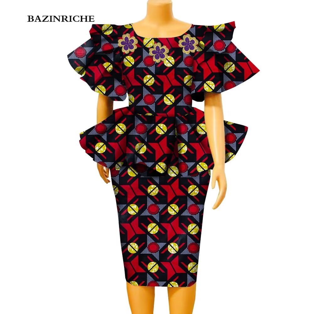 African Clothes for Women Elegant Lady Skirt Set Cotton Traditional