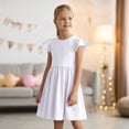 thumbnail image 5 of TIREOW Girls Summer Dresses Ruffle Short Sleeve Dresses Solid Color Crewneck A Line Casual Sleepwear Dress, 5 of 9