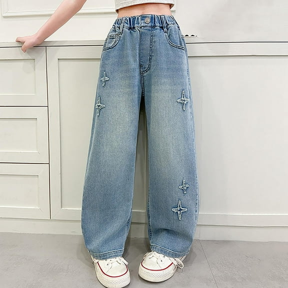 Kids Girls Jeans Denim Elastic Wasit Wide Leg Jeans Pants for Teen Girls Girls' Fashion