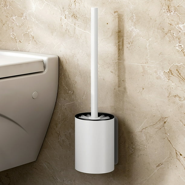 pstuiky Cepillo de inodoro de acero inoxidable moderno y compacto con cerdas de mango largo para la limpieza del baño.