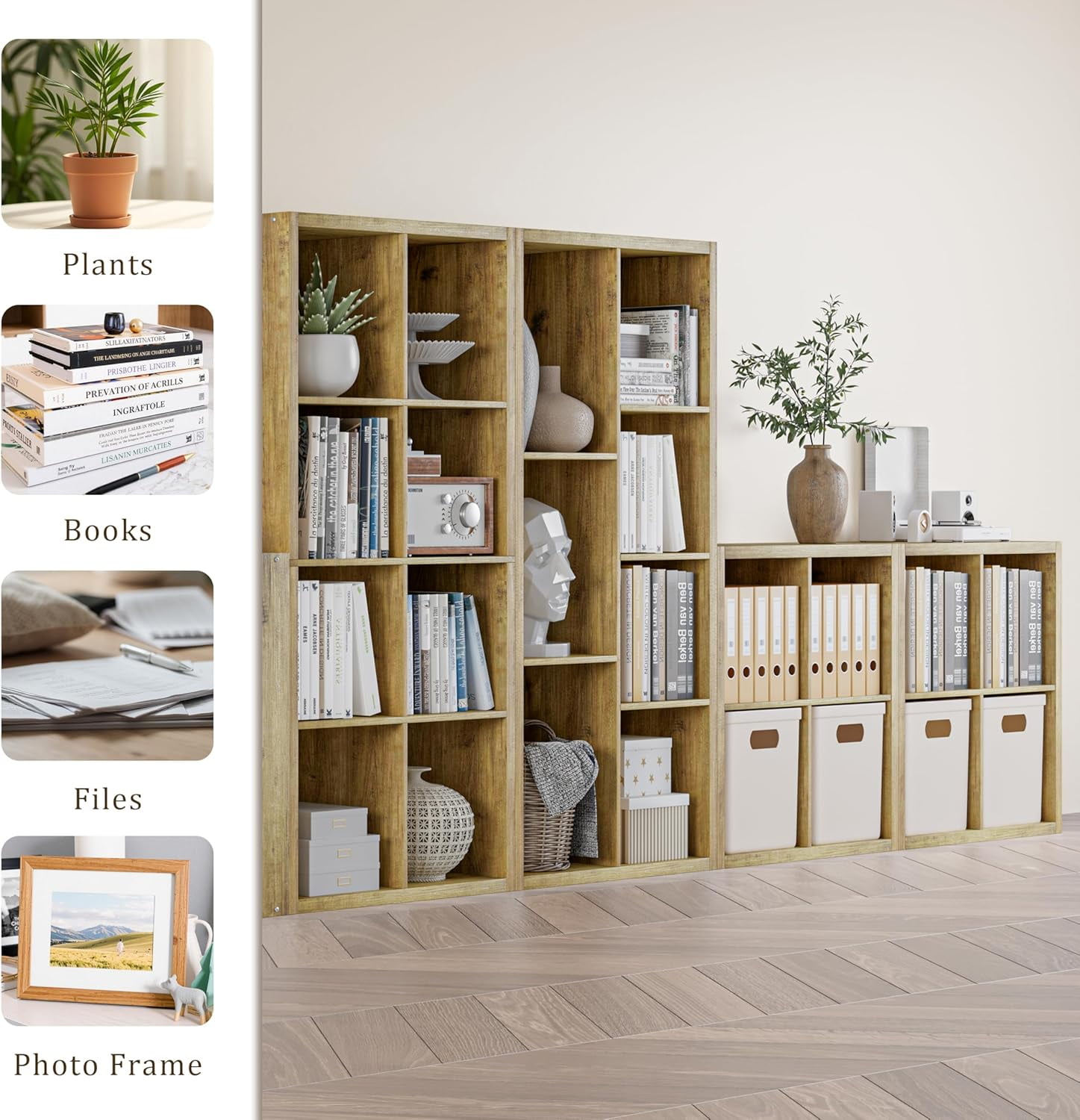 Anhdah 4 Cube Storage Organizer Bookshelf, Brown Wooden Bookcase Storage Shelf, Sturdy 4-Cube Organizer for Living Room, Bedroom, Home Office, Easy Assembly
