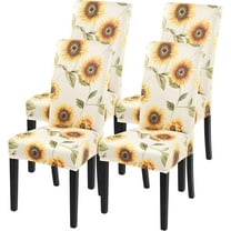 Printed Dining Room Chair Covers Set of 4, Stretch Kitchen Chair Covers Washable Parsons Chair Slipcover Removable Dining Chair Protectors for Hotel,Ceremony(Sunflower)