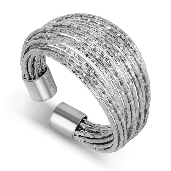 Meissa Multi-Layer Sparkly Stainless Steel Open Cuff Ring, Adjustable Statement Band for Women, Hypoallergenic Everyday Jewelry