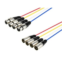 Monoprice 4-Channel XLR Male to XLR Female Snake Cable Cord - 3 Feet- Black/Silver With Metal Connector Housings Plastic And Rubber Cable Boots