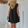 thumbnail image 6 of Wovilon Women's Sleeveless Button Down Shirt Dress with Ruffle Trim and Chest Pockets, V-Neck Collar Casual Summer Mini Tank Dress, Cotton Linen Blend Tunic for Beach Vacation, 6 of 7
