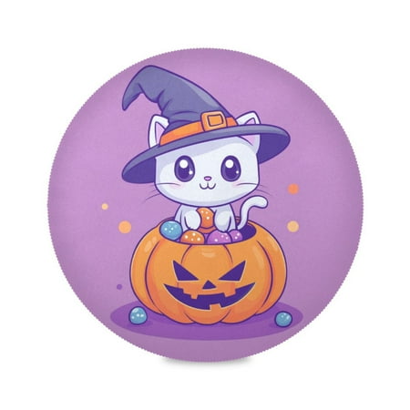 

WOBOGO A Cute Cat Sitting on Top Of Pumpkin Round Placemats Set of 6 Heat Resistant Washable Kitchen Table Decorations 15.4in