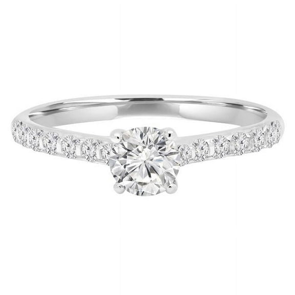 Majesty Diamonds MD240220-4.5 0.66 CTW Round Diamond Trellis Solitaire with Accents Engagement Ring in 14K White Gold - Size 4.5
