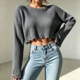 thumbnail image 3 of Fall Sweaters for Women Cropped Ribbed Knit Pullover Tops, S, 3 of 5
