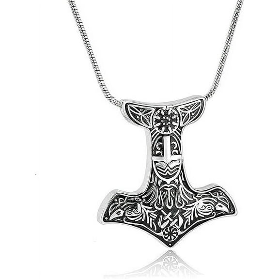 Viking Thor's Hammer Cremation Jewelry for Ashes Memorial Urn Necklace for Men Women Ashes Cremation Necklace Keepsake Pendant