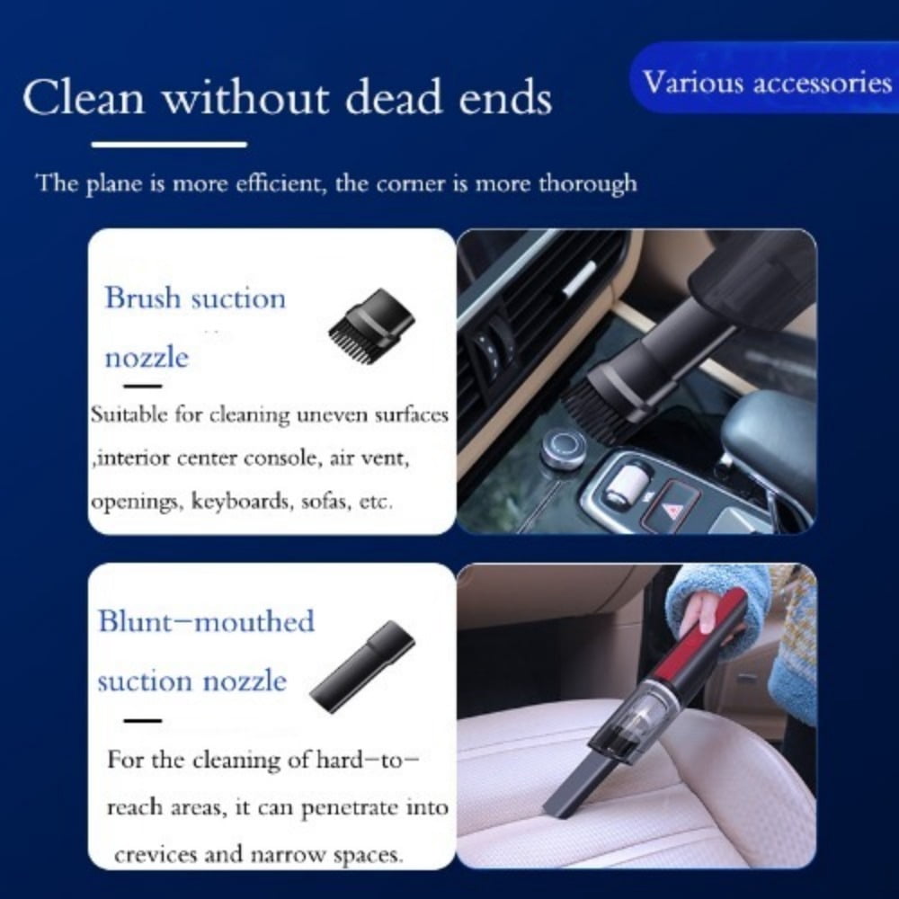 Wired Silver Car Vacuum Cleaner, High Suction HEPA Filter Portable Auto Vacuum with LED Light & Multi-Attachments, Cigarette Lighter Powered for Car Interior Detailing