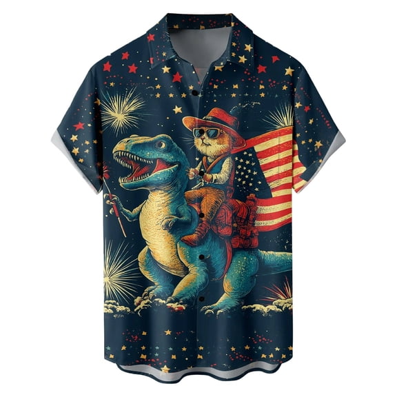 CONZONE Independence Day Men's Buttons Down Shirts 4Th Of July Short Sleeve Shirts for Men Trendy Patriotic Usa Flag Graphic Lapel Soft Lightweight Summer Tops