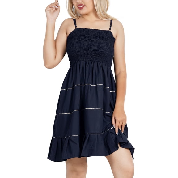 HAPPY BAY Women's Summer Boho Beach Backless Mini Flowy Tube Dress One Size Navy, Plain