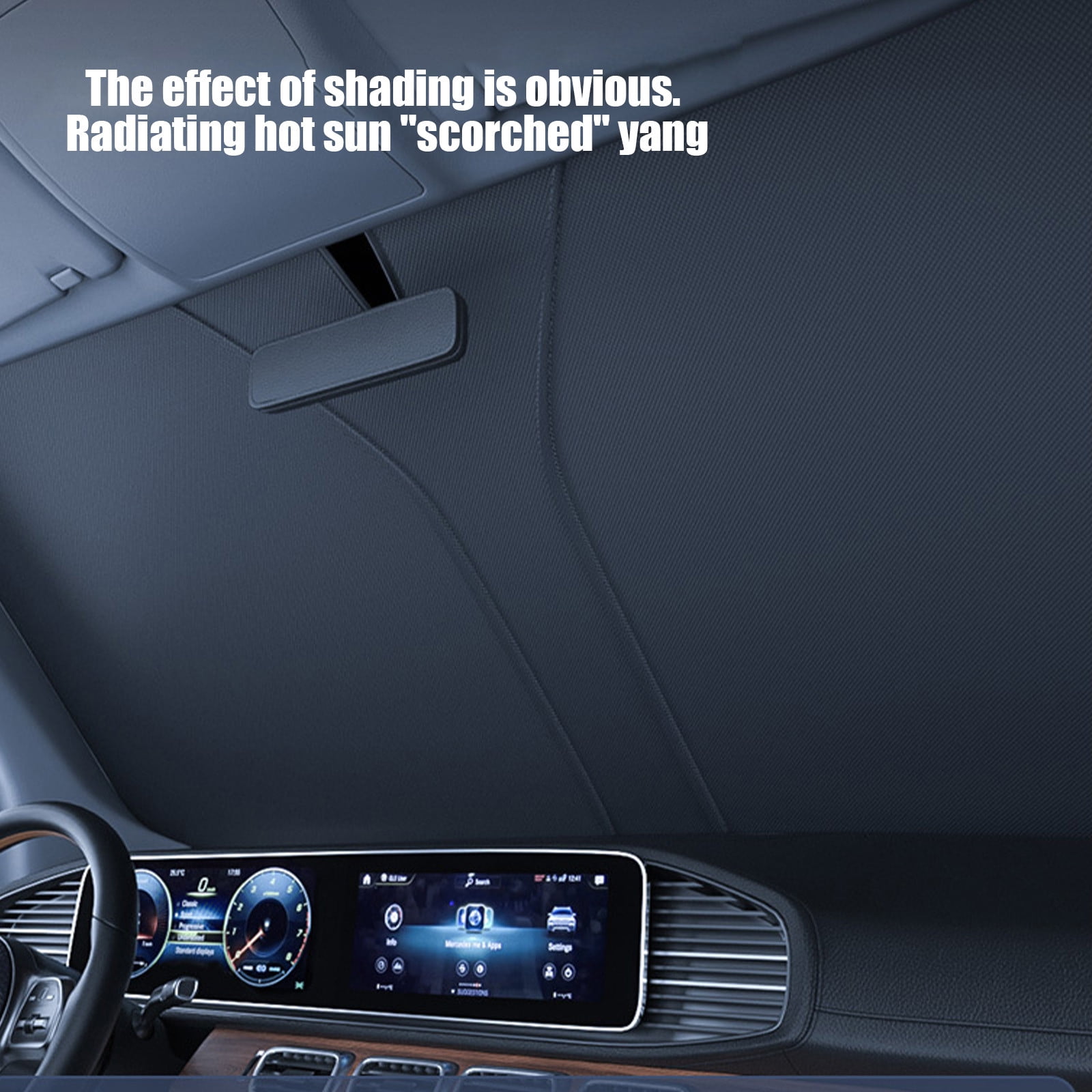 Car Windshield Sunshade with Heat Reflective Technology for Summer Sun Protection, Foldable Thermal Insulation Shade with Double Ring Easy Installation Storage Pouch