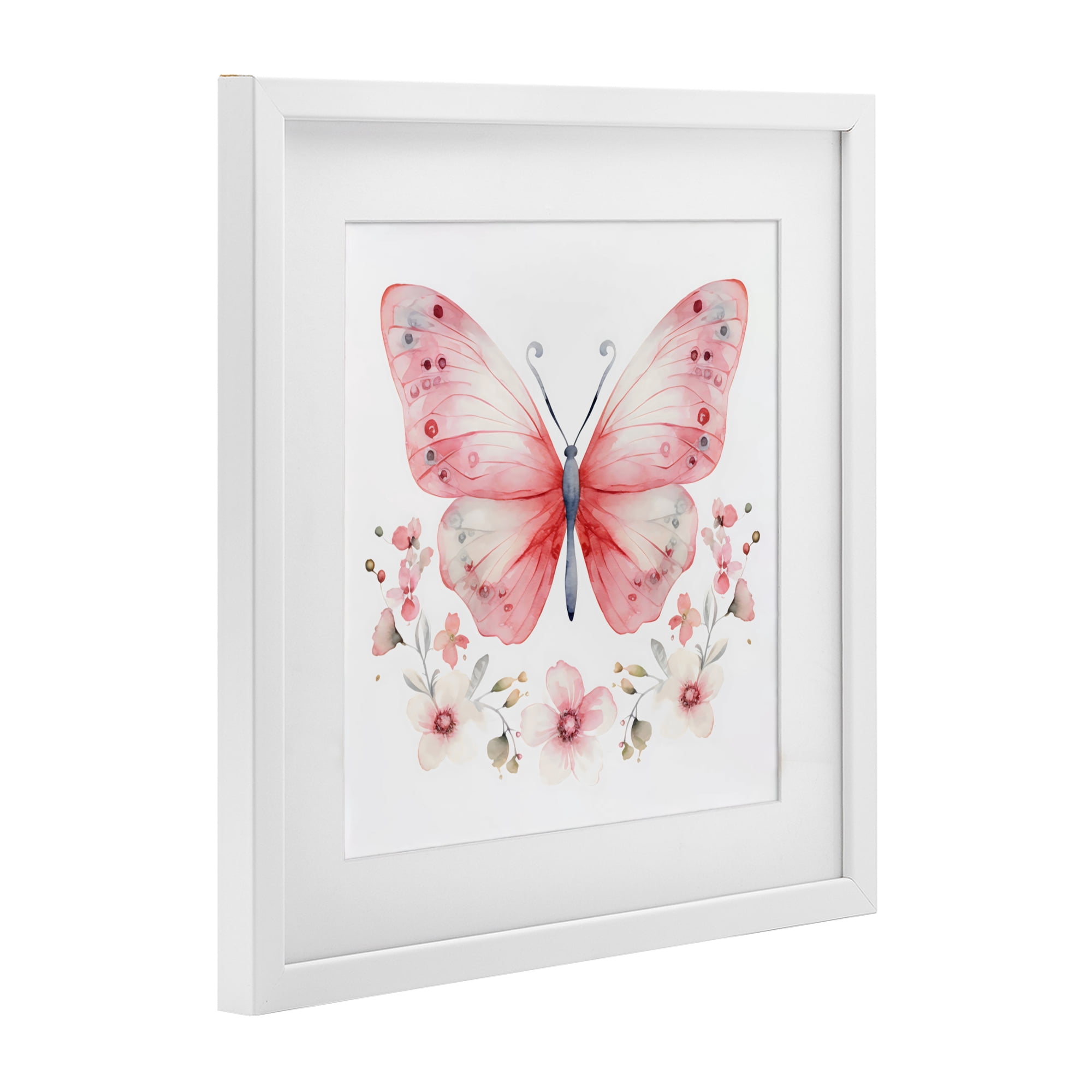 Stupell Industries Pink Symmetrical Butterfly Florals White Framed Print Under Glass, design by Creative Studio