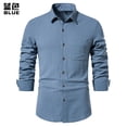 thumbnail image 3 of Camisa de manga larga de color liso para hombre Camisa de solapa con botones de algodón y lino, 3 of 5