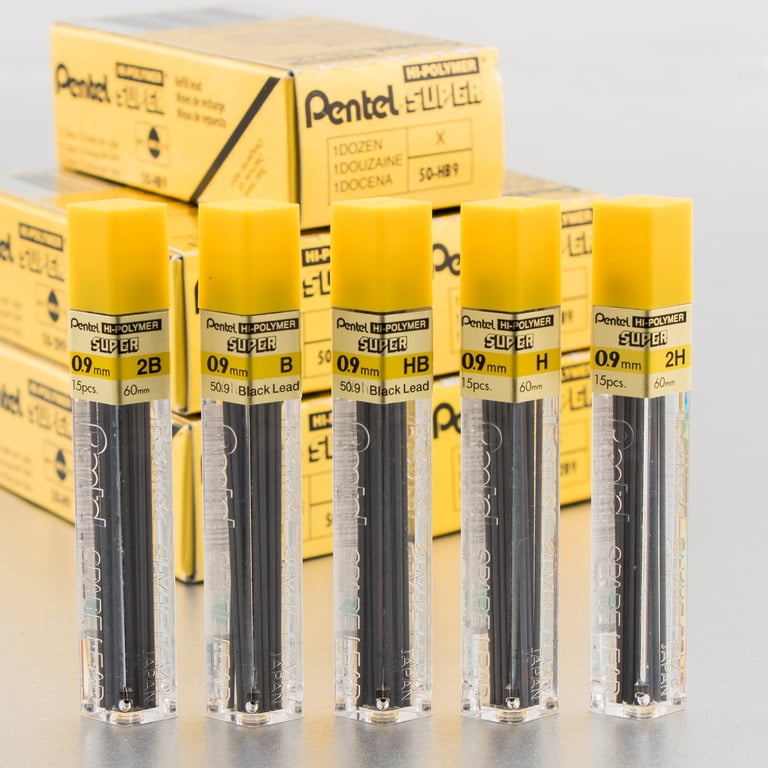 4 PACK Pentel Super Hi-Polymer Lead Refill .9mm 2B, 15 Pieces Lead/Tube...