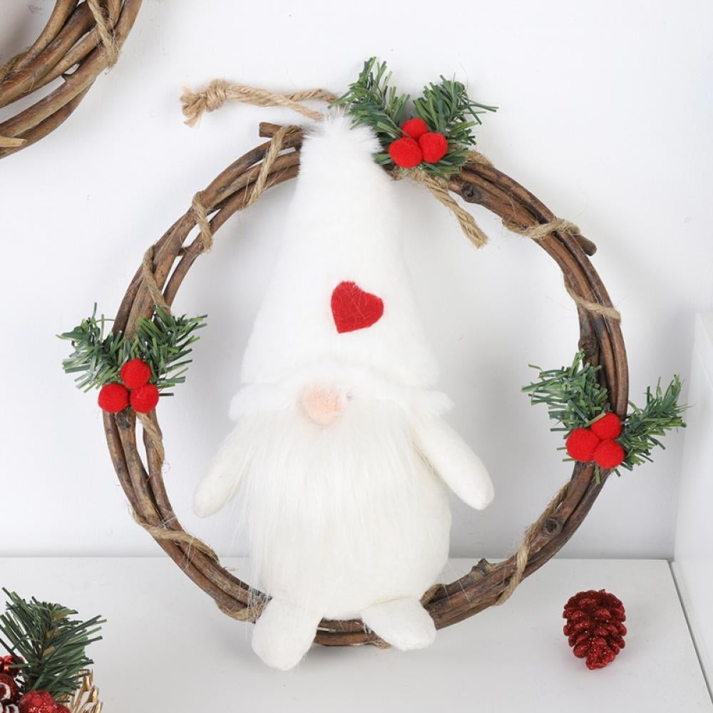 Christmas Rattan Wreath Garlands with Swedish Santa Tomte Plush Gnome